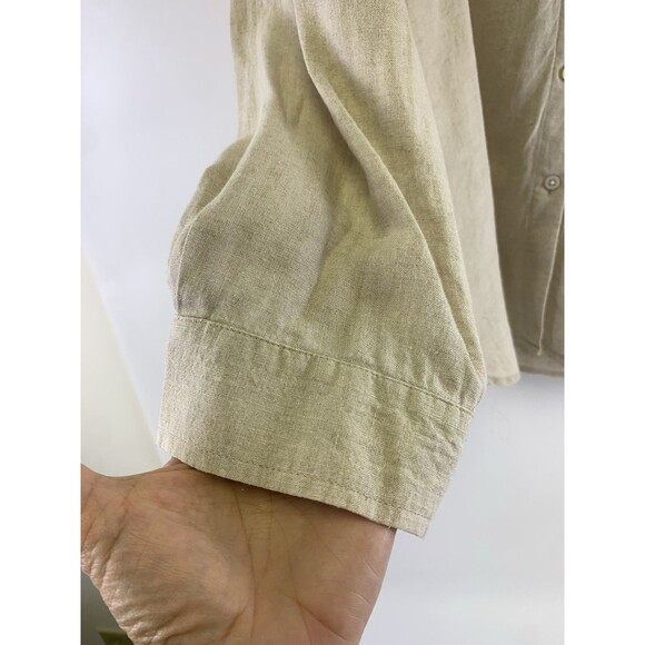J Jill Linen Button Down Collared Shirt Tan Lightweight Breathable Womens Large - Picture 2 of 12
